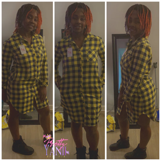 checkered dress in yellow and black offers a slight stretch