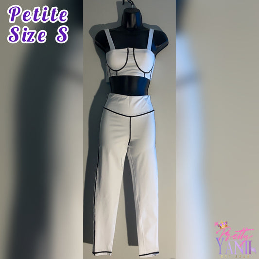 petite white strap crop top with matching anklet pants